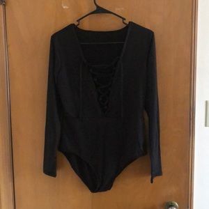 Black Lace Up Body Suit